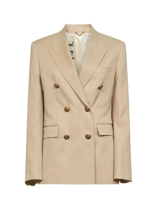 Sand Wool Gabardine Double-Breasted Blazer made by Golden Goose