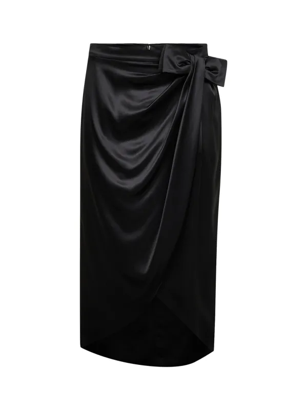 Black Crepe Satin Midi Skirt with Bow made by Valentino