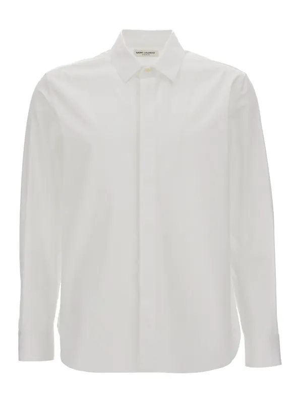 White Pointed Collar Long Sleeve Shirt made by Yves Saint Laurent