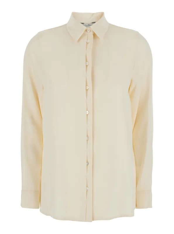 White Silk Stretch Shirt with Classic Collar made by MaxMara