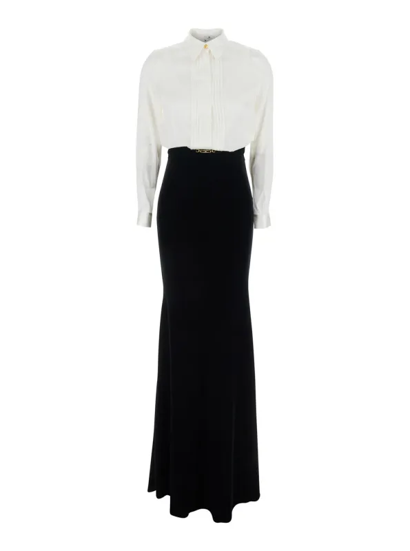 White and Black Long Dress with Metallic Detail made by Lord & Taylor