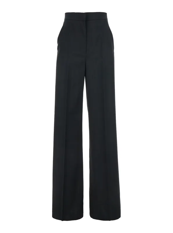 Black Wide Leg Wool Pants with Logo made by MaxMara