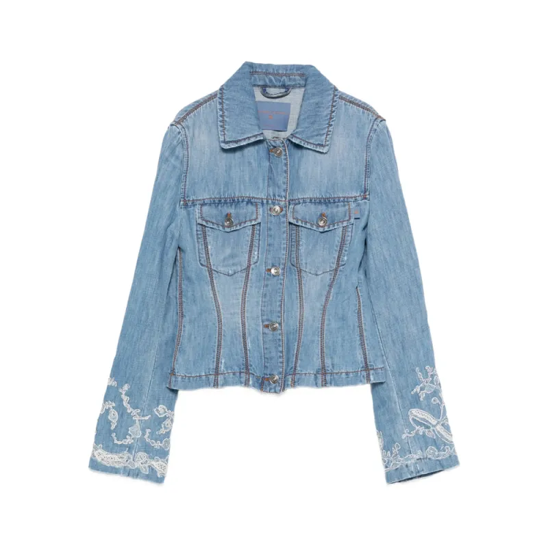 Embroidered Blue Outerwear with Chest Pockets made by Ermanno Scervino