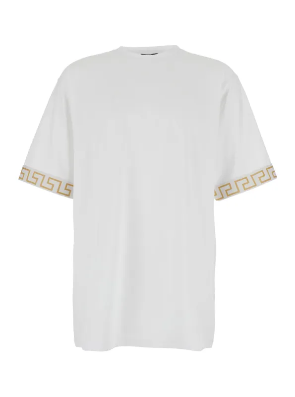 Crew Neck T-Shirt Greca Motif White made by Versace