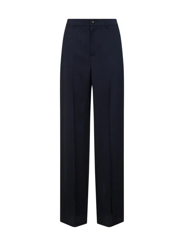 Trousers Dark Blue Silk-Viscose Jacquard made by Gucci