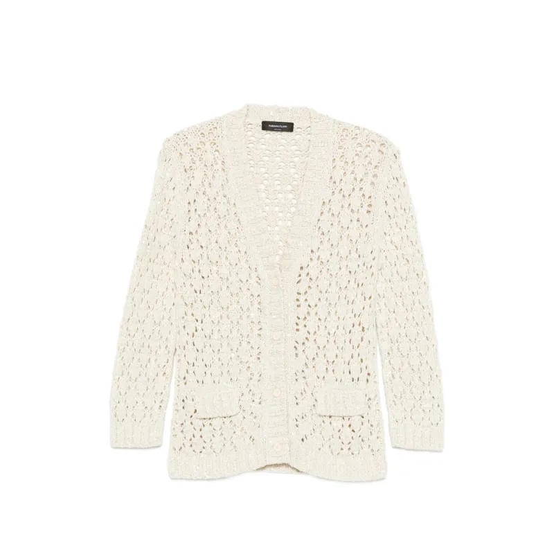Cardigan Neutrals Cotton-Blend Openwork made by Fabiana Filippi