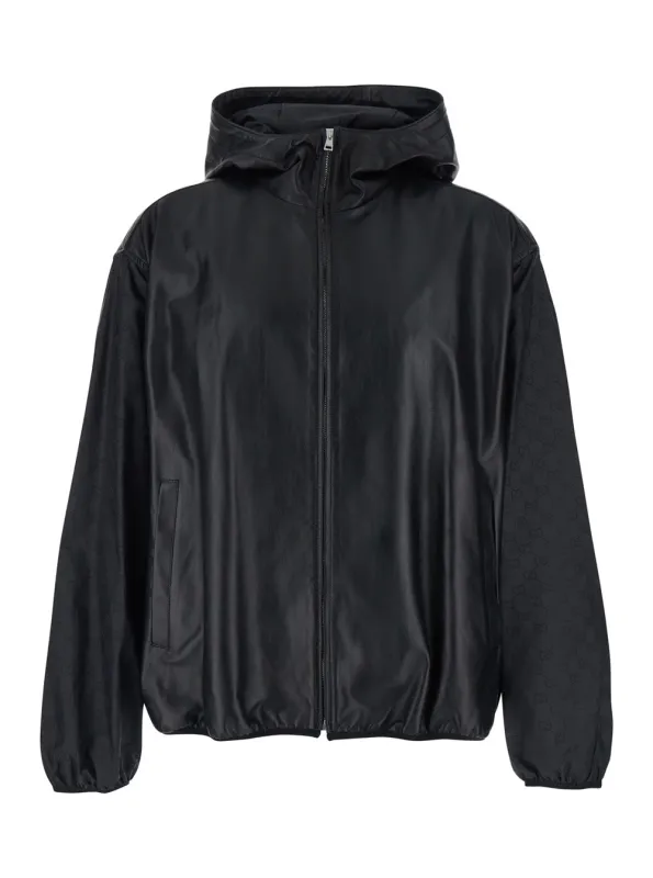 Leather Hooded Jacket Black made by Gucci