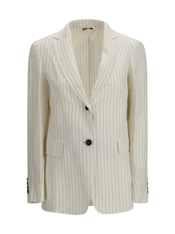 Blazer Single-Breasted Pinstriped Linen Natural made by MaxMara