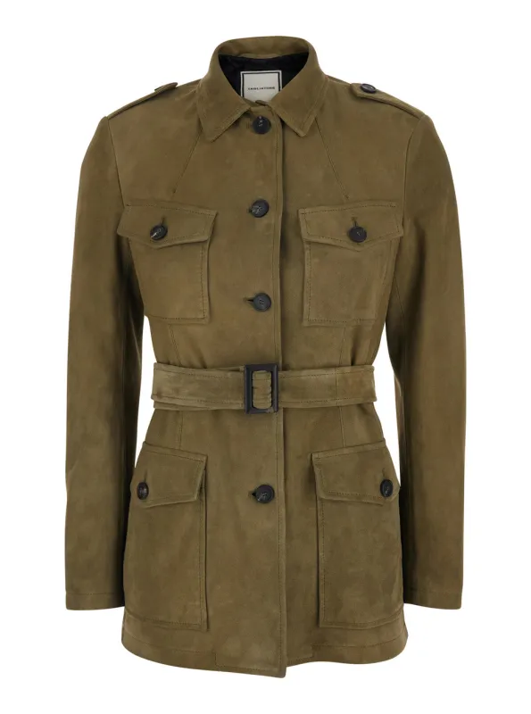 Single-Breasted Jacket CLEA Green Leather made by Tagliatore