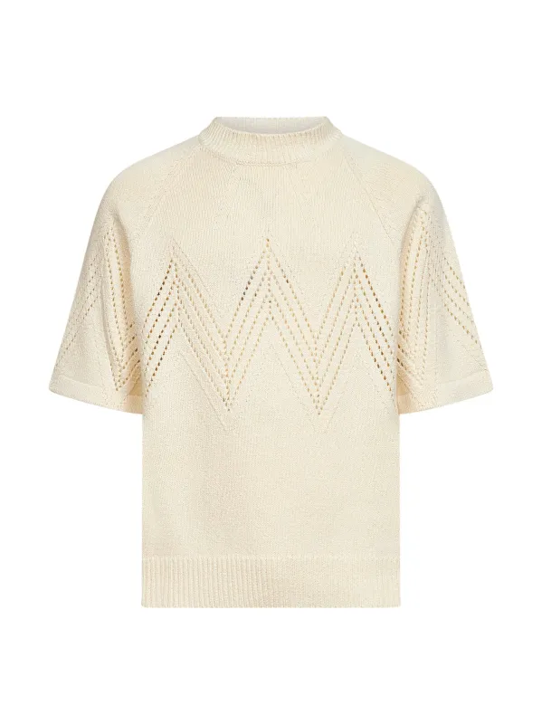 Ivory Cotton Knit Sweater with Pointelle Motif made by Jil Sander