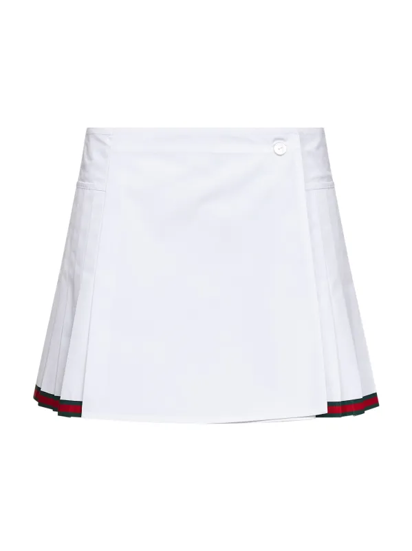 White Poplin Pleated Miniskirt with Web Detail made by Gucci
