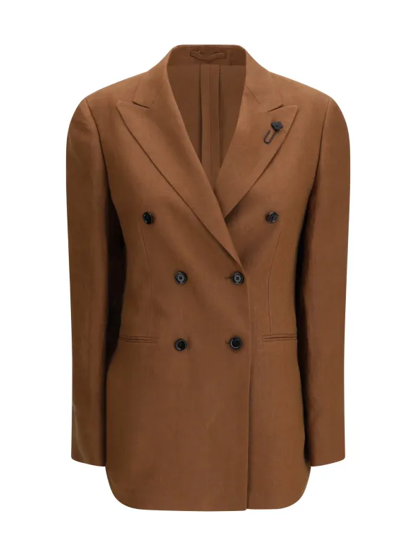 Double-Breasted Linen Blazer Brown made by Lardini