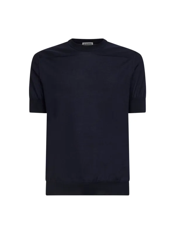 Blue Wool Knit Short-Sleeved Sweater made by Jil Sander