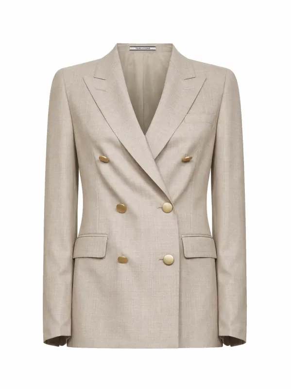 Double-Breasted Blazer Beige Wool-Silk made by Tagliatore