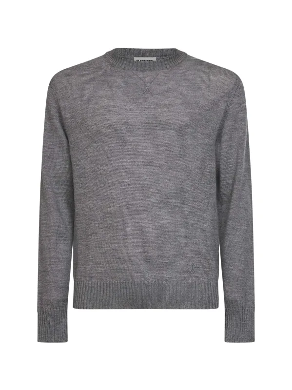 Grey Wool Knit Monogram Crewneck Sweater made by Jil Sander