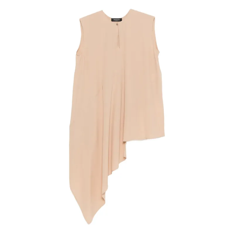 Beige Asymmetric Hem Sleeveless Top made by Fabiana Filippi