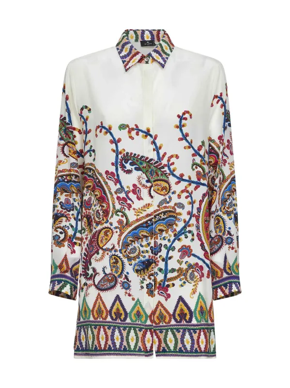 Beige Floral Paisley-Printed Long Shirt made by Etro