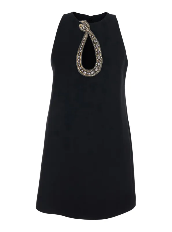Mini Dress Embroidered Black Crepe made by Valentino