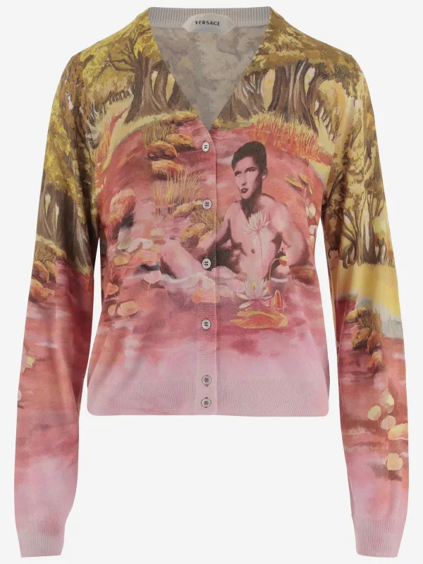 Cardigan in Silk with Naturist Print made by Versace