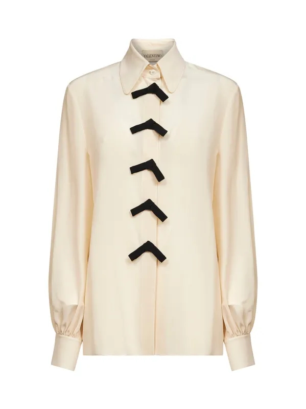 Vanilla Crepe De Chine Shirt with Bows made by Valentino