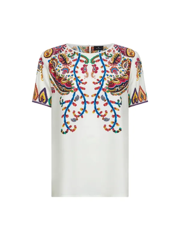 Floral Paisley-Printed Silk T-Shirt made by Etro