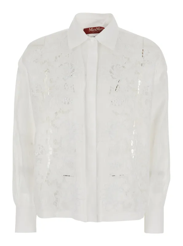 Shirt with Classic Collar, White Ramie made by MaxMara