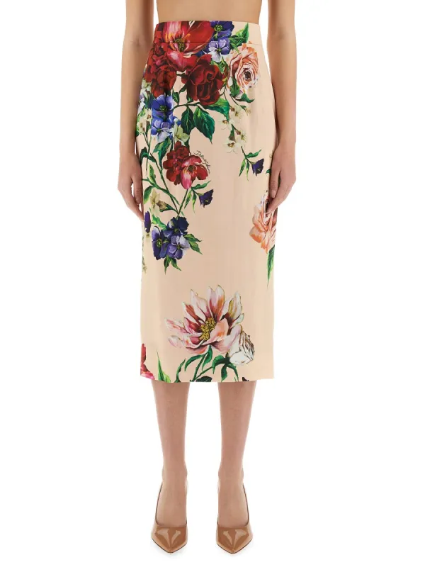 Flower Print Satin Midi Pencil Skirt made by Dolce & Gabanna