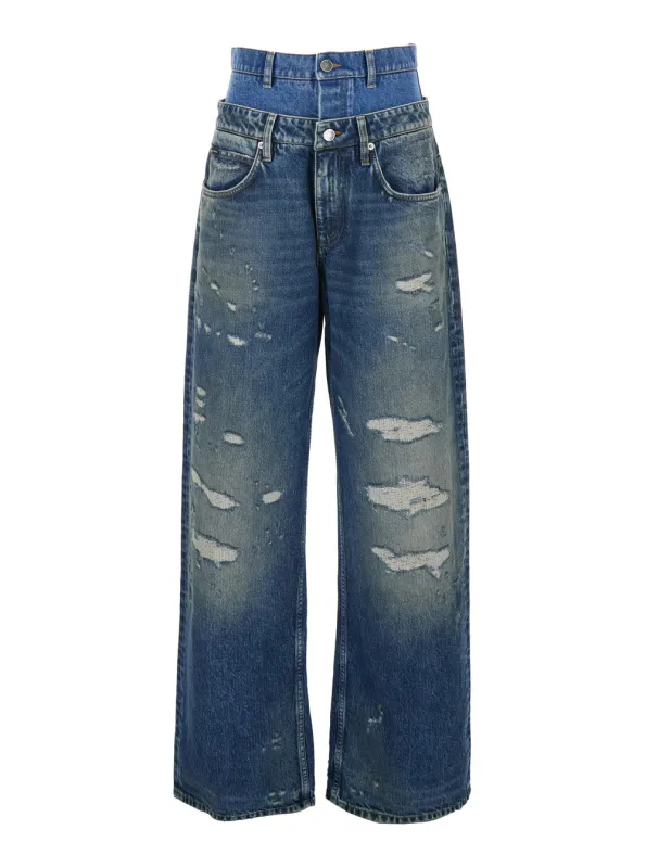 Blue Layered Design Distressed Jeans made by Dolce & Gabanna