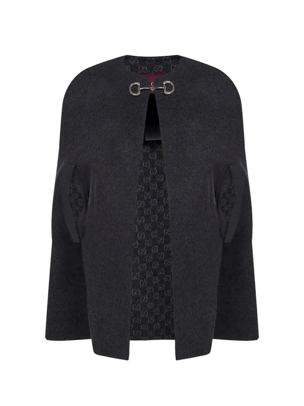 Dark Grey Wool and Silk Cape with Horsebit made by Gucci