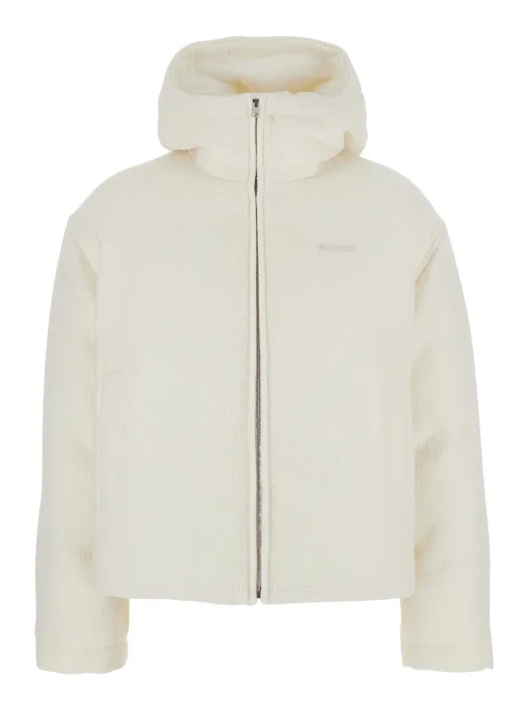 White Wool Bomber Jacket with Hood made by Gucci
