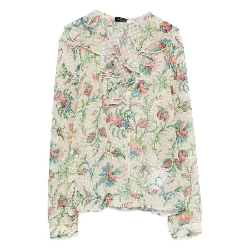 Floral Print Ruffle Trim Shirt made by Etro