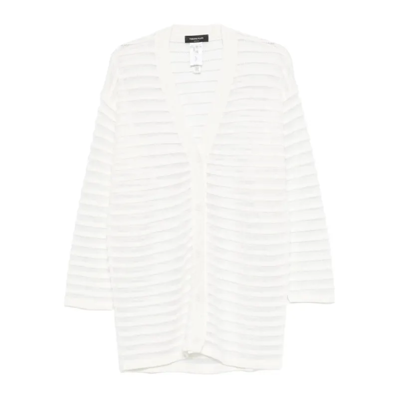 White V-Neck Sweater with Long Sleeves made by Fabiana Filippi