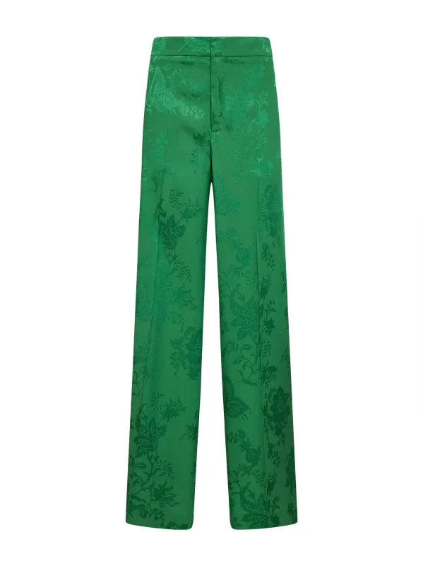 Green Floral Jacquard Wide-Leg Trousers made by Etro