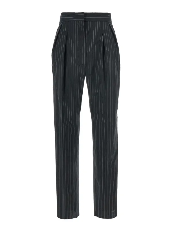 Black Pants with Concealed Closure and Stripes made by MaxMara