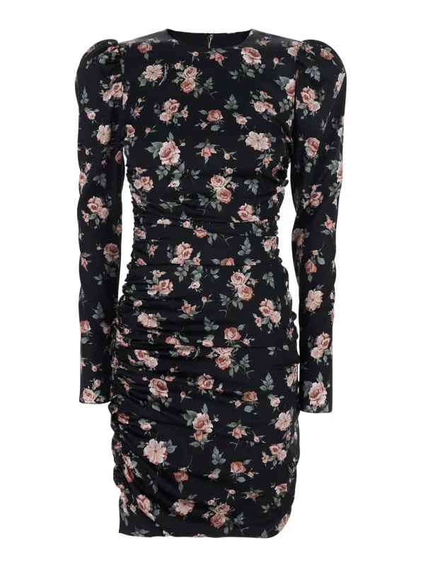 Dress with Floral Print Black Silk made by Dolce & Gabanna