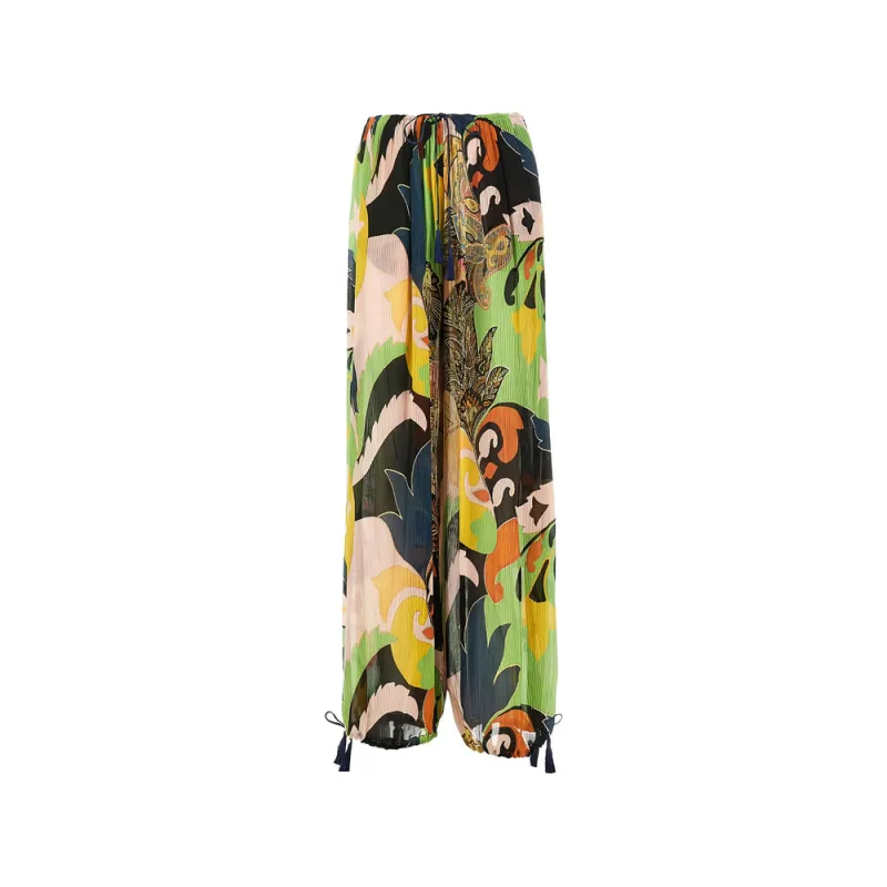 Trousers Tapered Silk Green/Black made by Etro