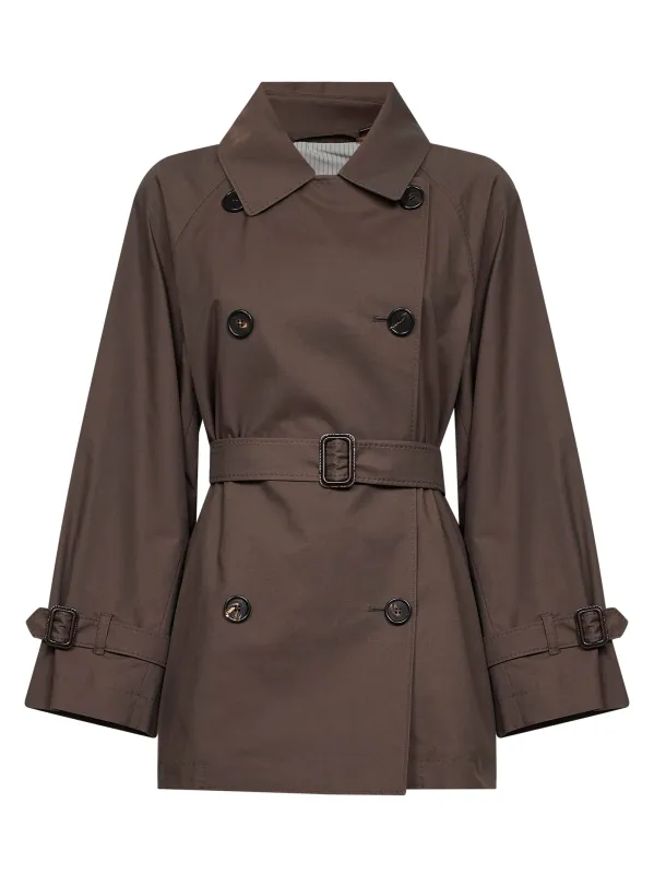 Chocolate Short Double-Breasted Trench Coat made by MaxMara