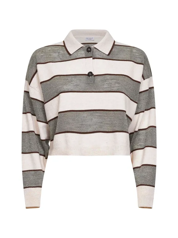 Knit Cropped Polo Shirt Multicolour made by Brunello Cucinelli