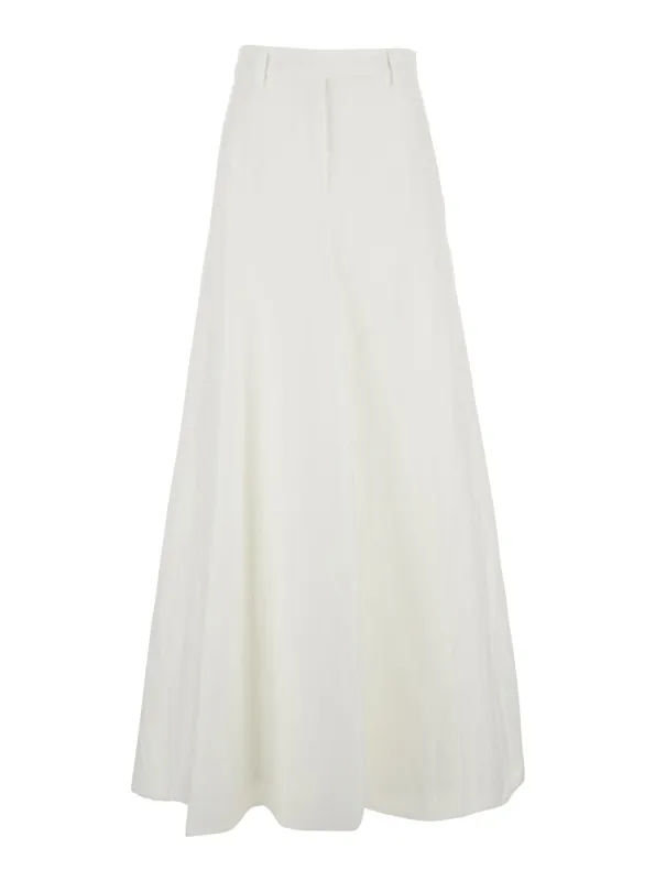 Skirt with Monile Detail, White Linen-Cotton made by Brunello Cucinelli
