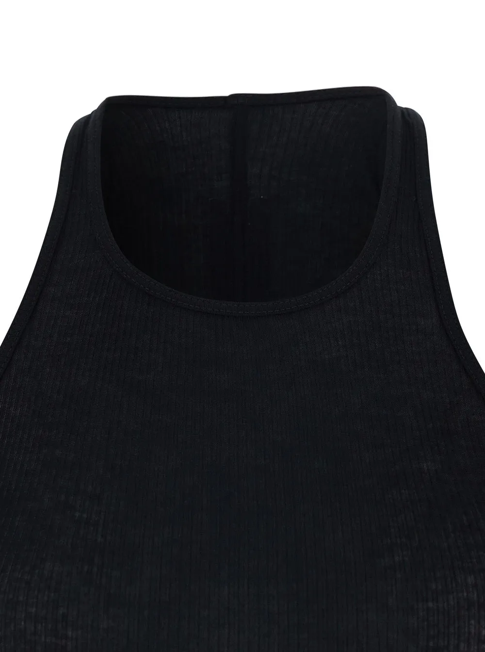 Black U-Neck Ribbed Top in Viscose and Silk Blend sold by Lord & Taylor product image thumbnail 3