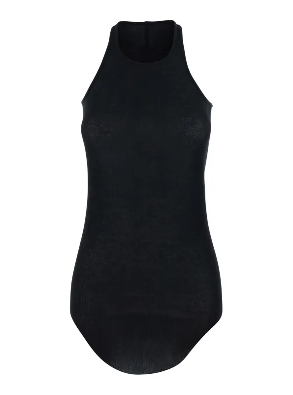 Black U-Neck Ribbed Top in Viscose and Silk Blend made by Rick Owens