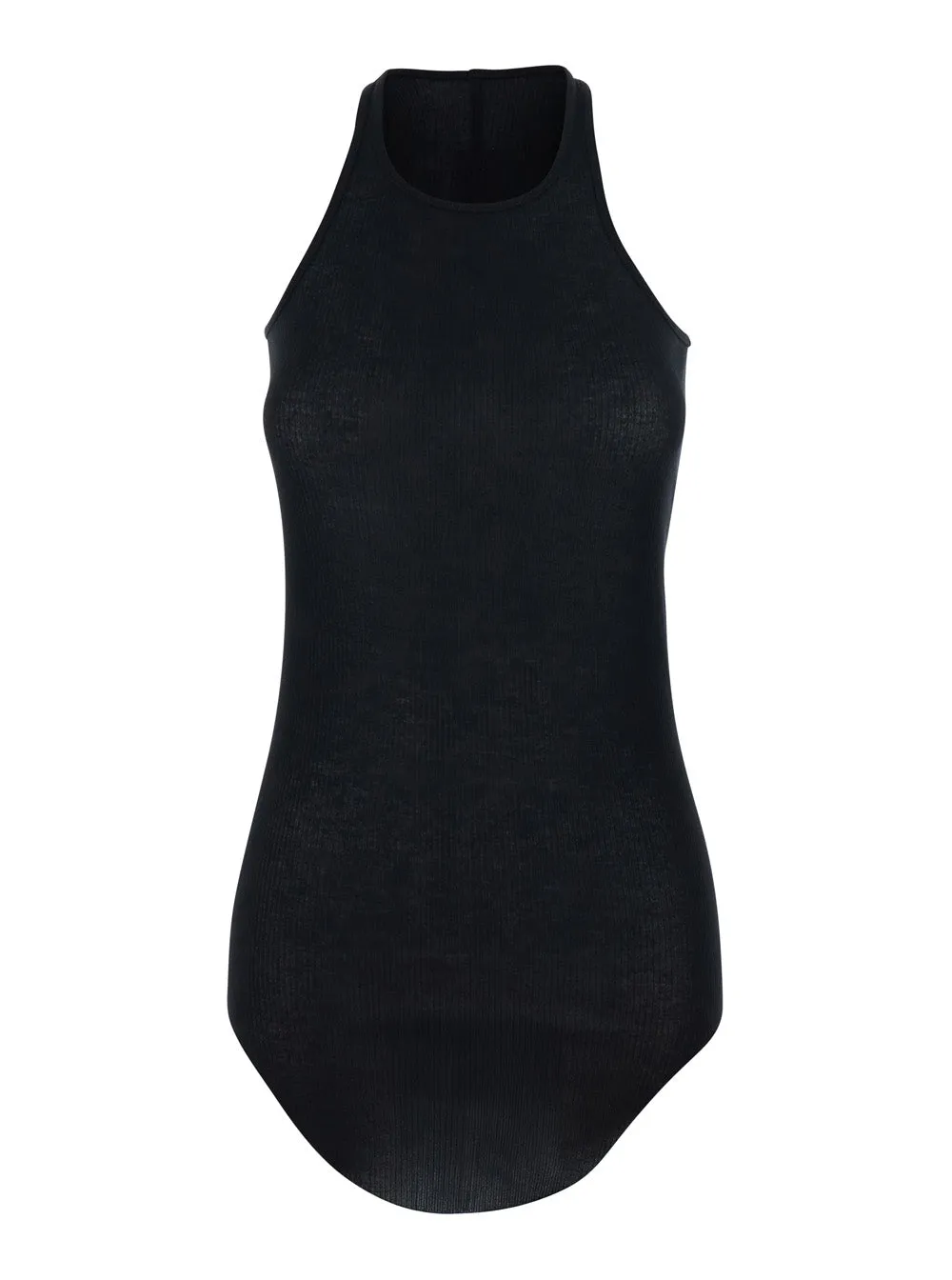 Black U-Neck Ribbed Top in Viscose and Silk Blend sold by Lord & Taylor