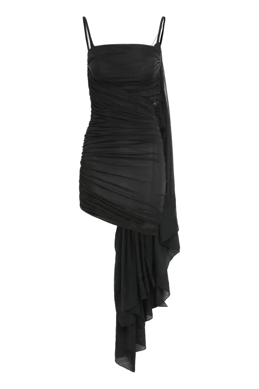 Asymmetrical Black Dress with Draping made by Mugler