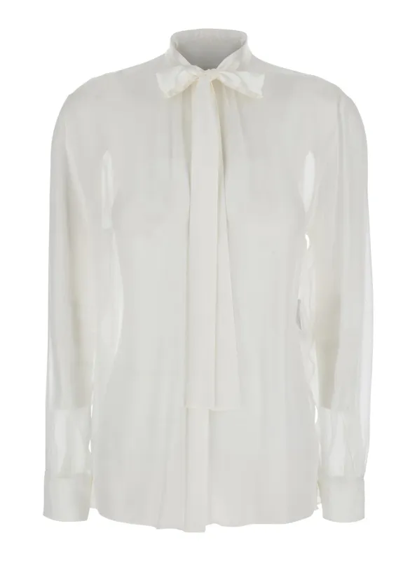 White Silk Shirt with Pussy-Bow Collar made by Dolce & Gabanna
