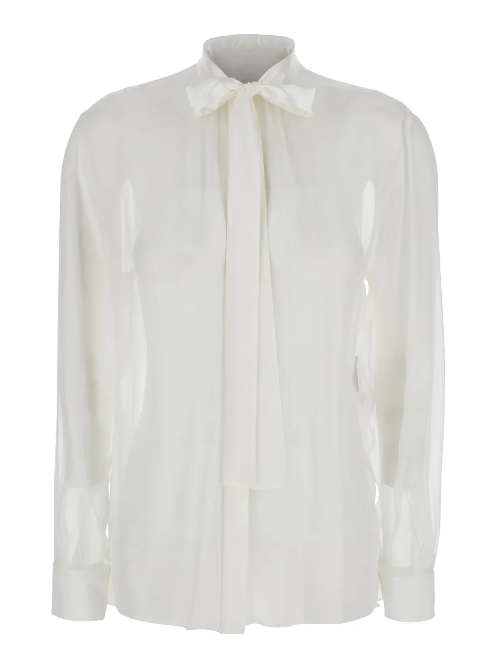 White Silk Shirt with Pussy-Bow Collar sold by Lord & Taylor