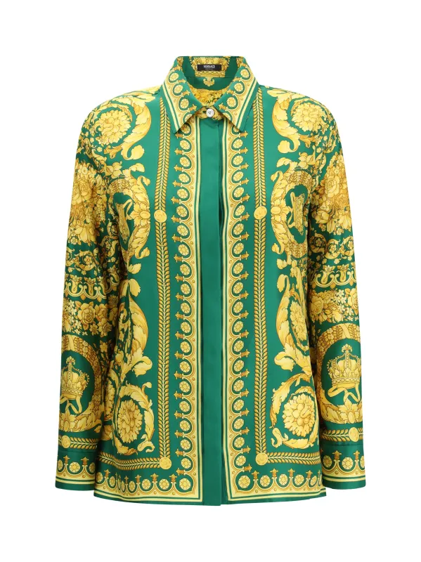 Printed Silk Shirt Emerald/Gold made by Versace