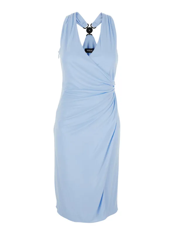 Midi Dress V-Neck Light Blue Viscose made by Versace