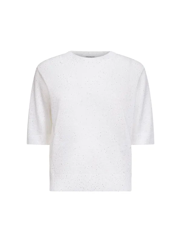 White Dazzling Cotton Sweater made by Brunello Cucinelli