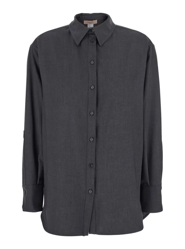 Grey Shirt with Classic Collar and Logo Plaque made by Twinset