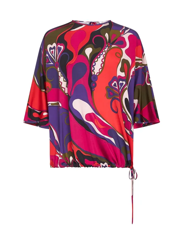 Orchidee Print Stretch Viscose Cape Blouse made by Emilio Pucci